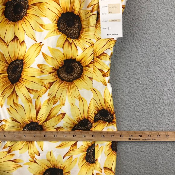 New Vintage CHETTA B 100% Silk Sunflower Print Maxi Dress Size 8 - Picture 7 of 14